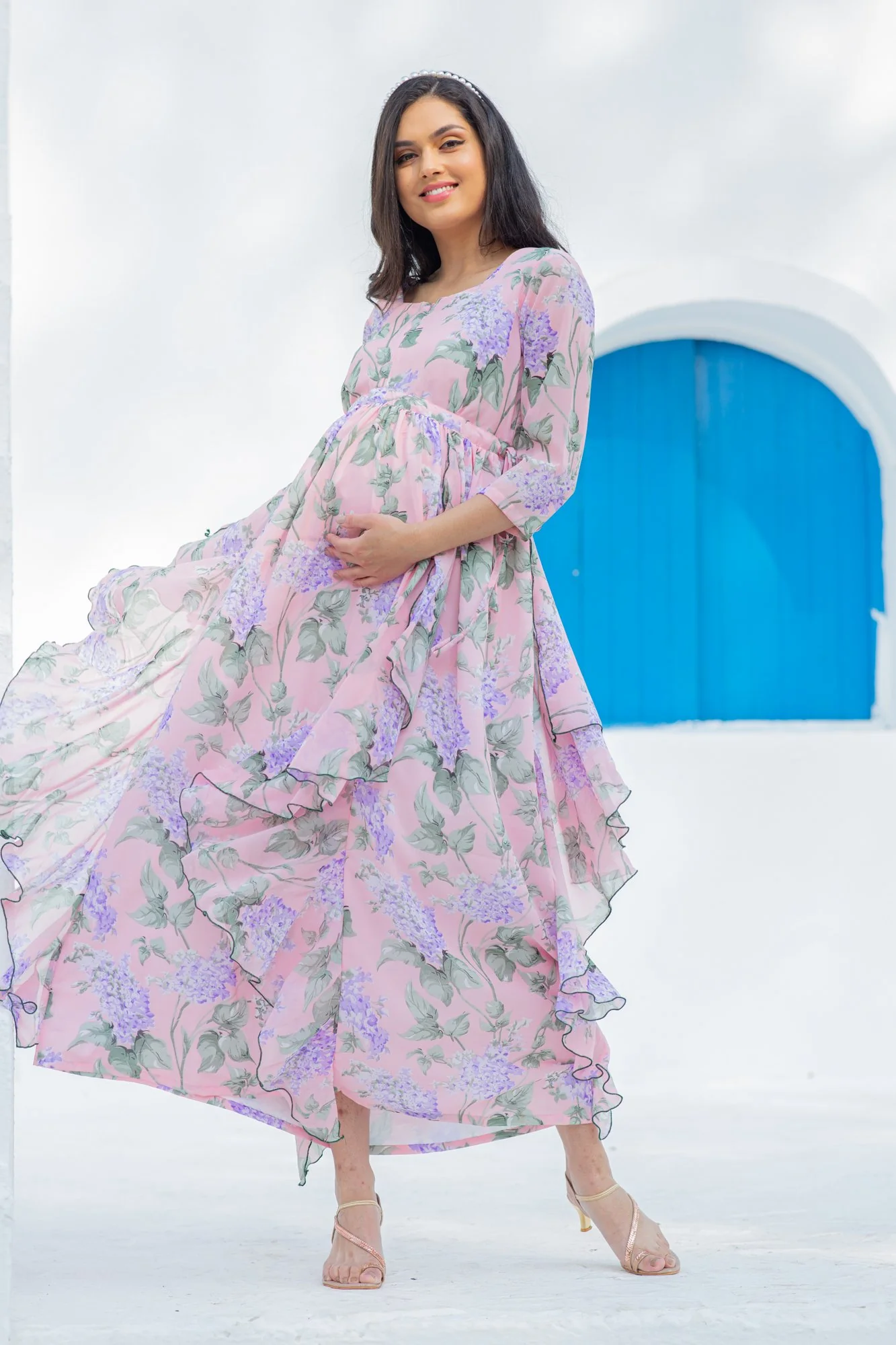 Serene Blossom Maternity & Nursing Flow Dress - Chenance
