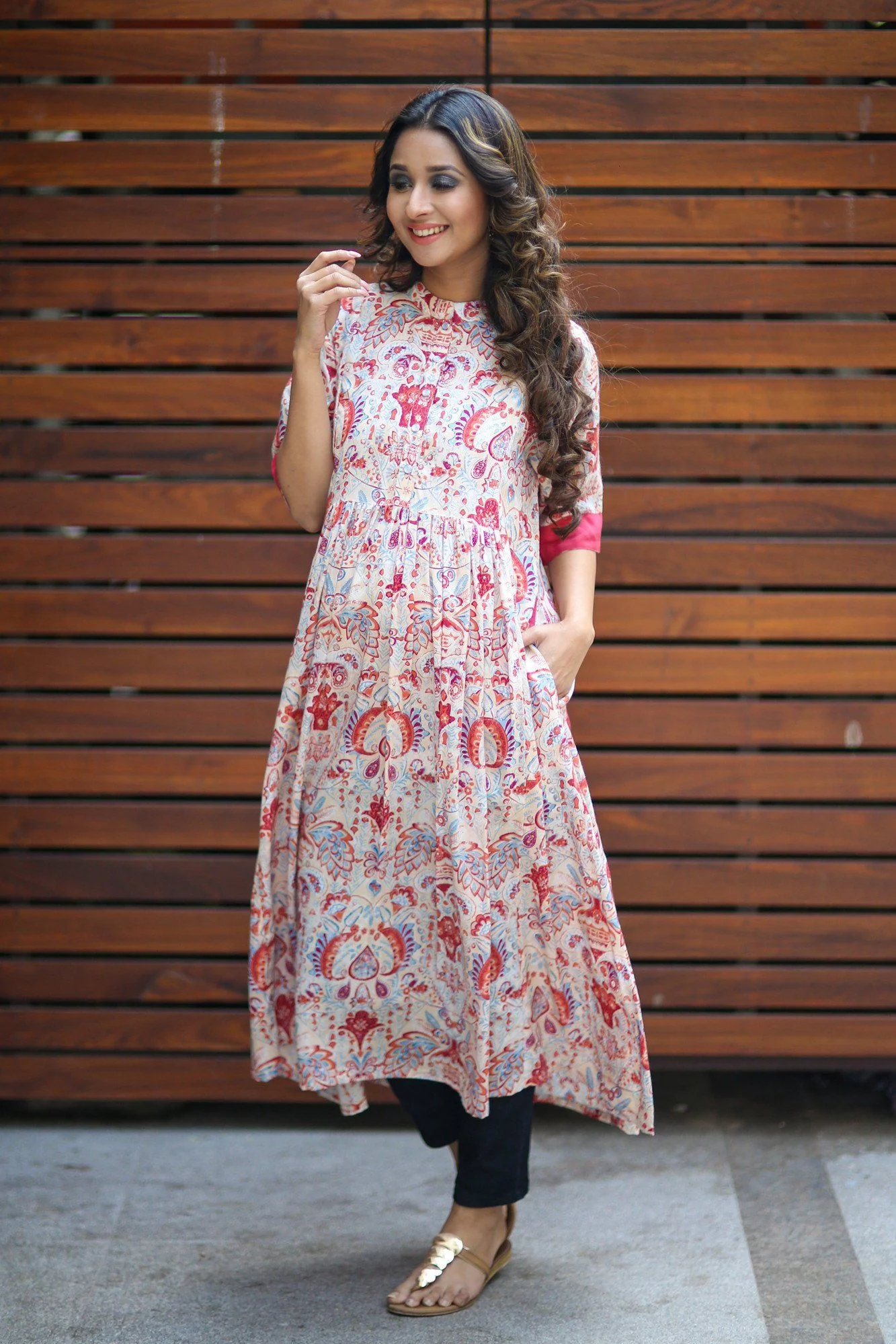 Offwhite Multicolor Viscose Nursing Kurta - Chenance