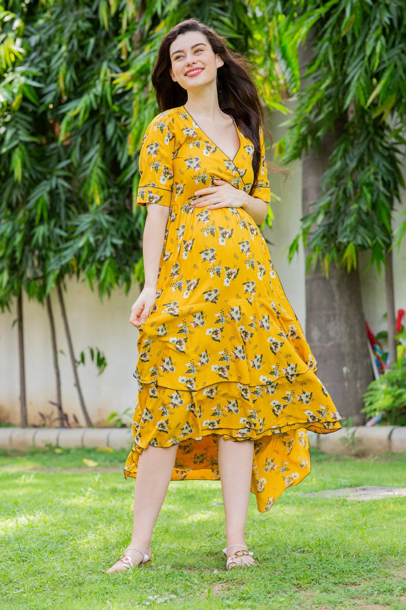 Sunny Pattern Maternity & Nursing Flair Dress - Chenance