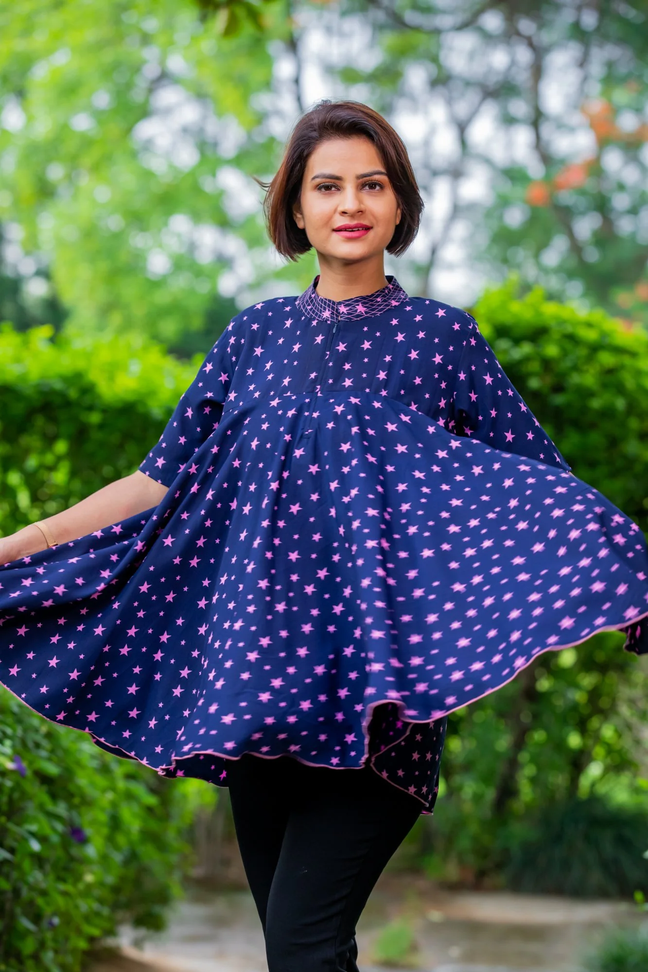 Starry Blue Maternity & Nursing Flair Top - Chenance