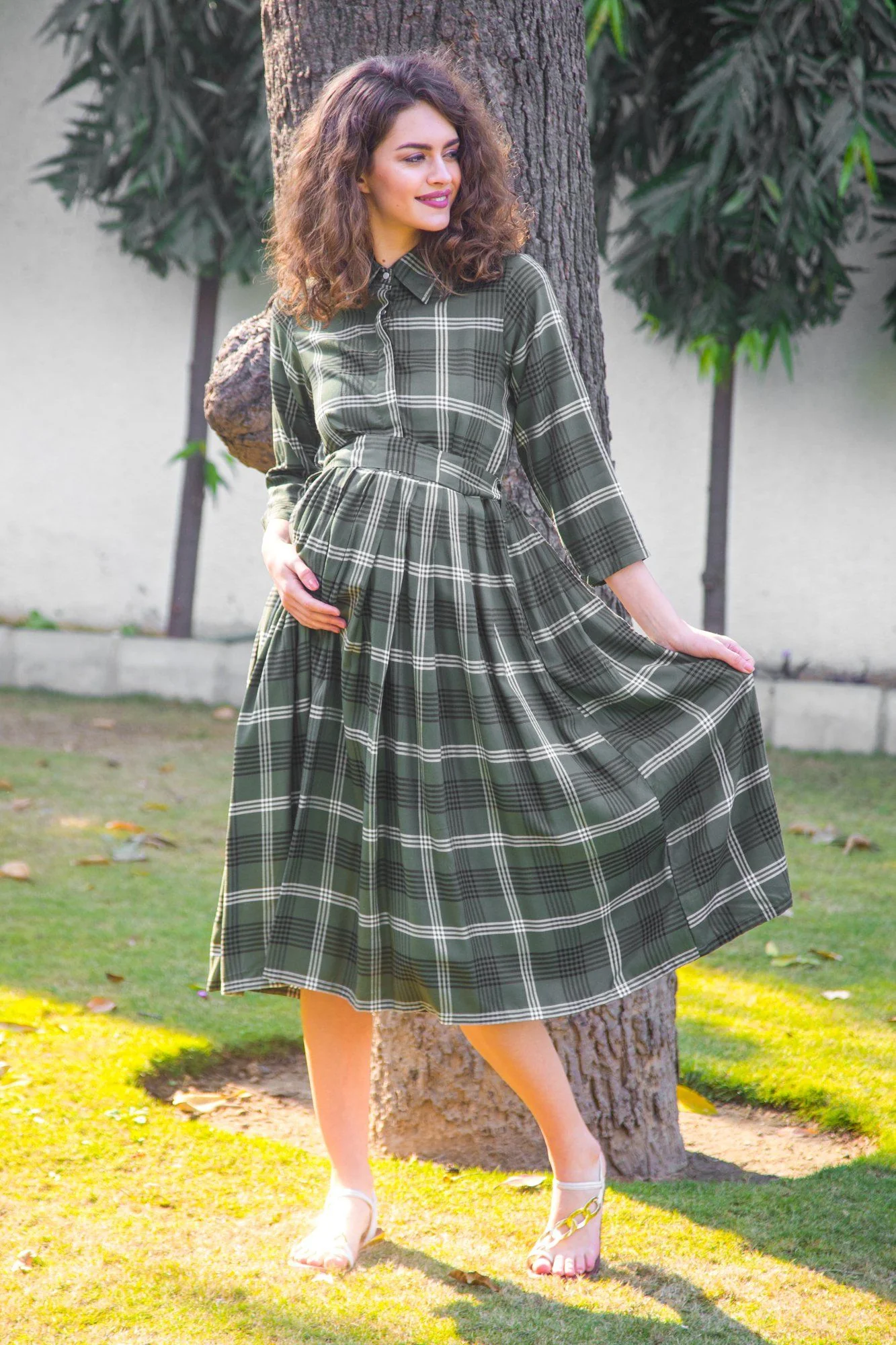 Emerald Plaid Maternity & Nursing Dress - Chenance