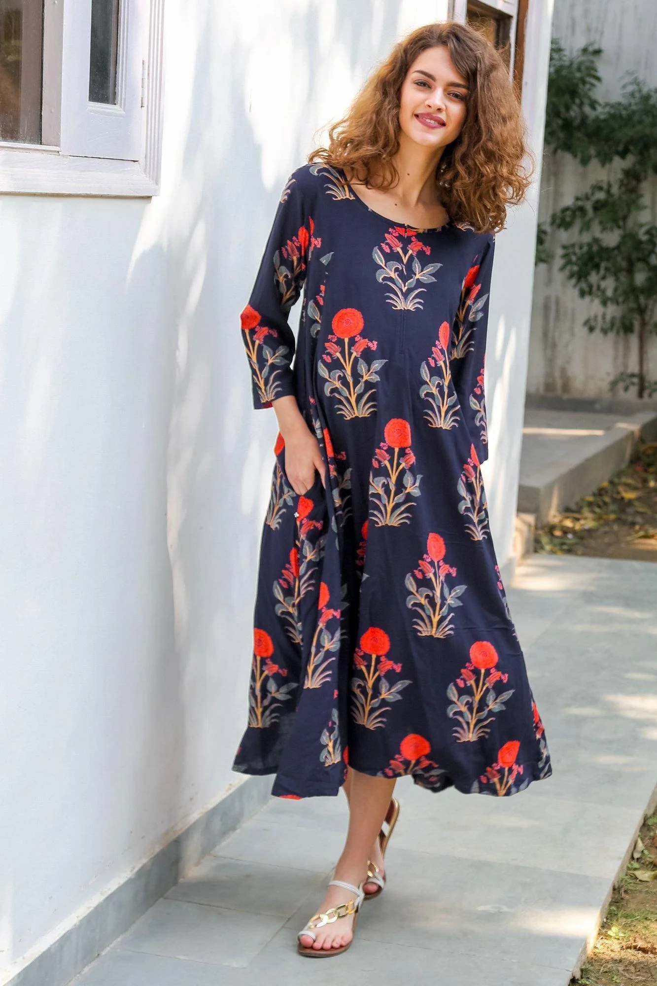 Handloom Printed Maternity & Nursing Dual Cowl Dress Kurta - Chenance