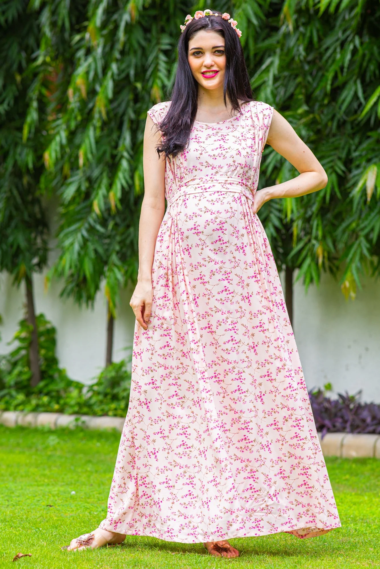 Toffee Pink Concealed Zips Maternity & Nursing Dress - Chenance