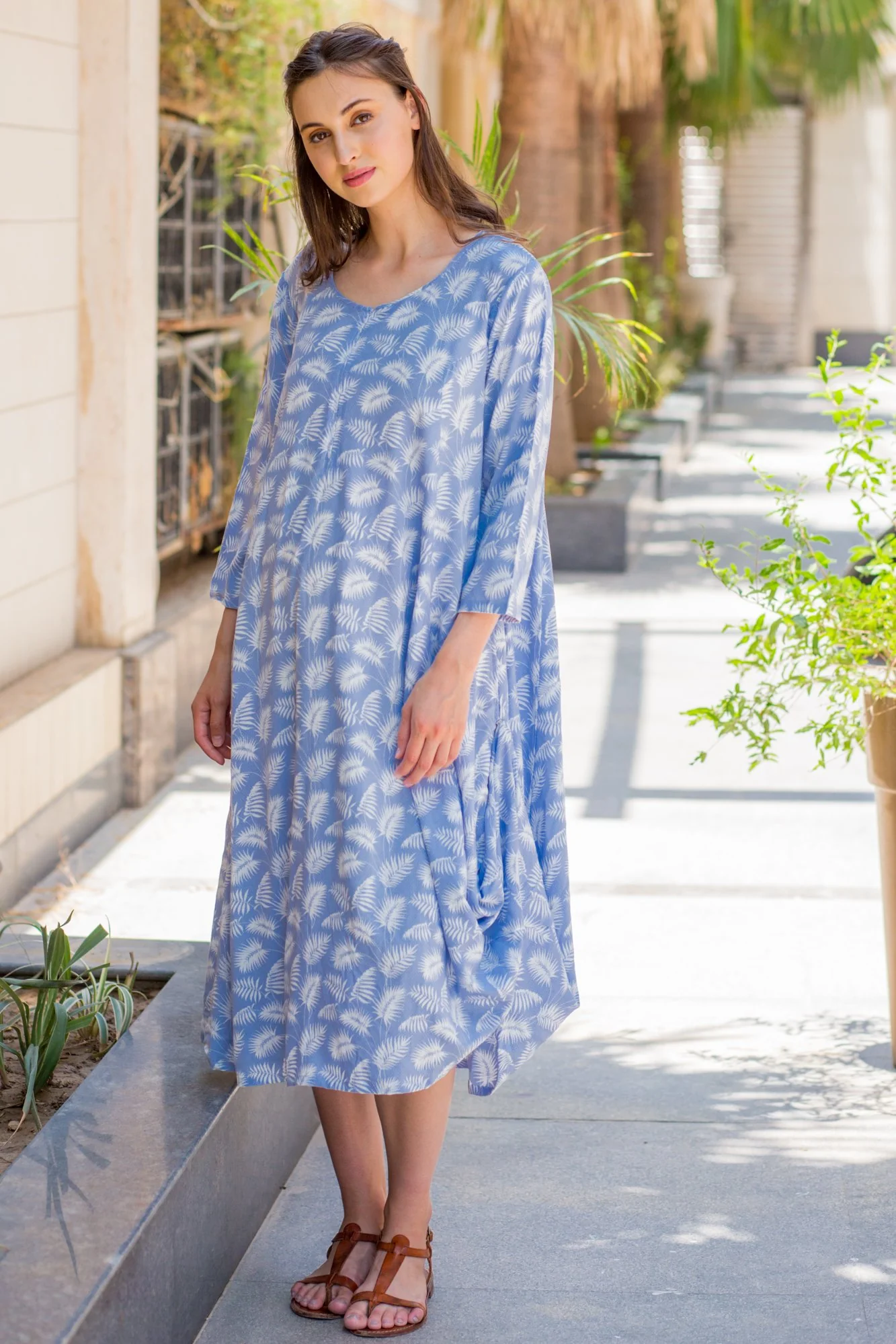 Powder Blue Leafy Maternity & Nursing Dual Dress Kurta - Chenance