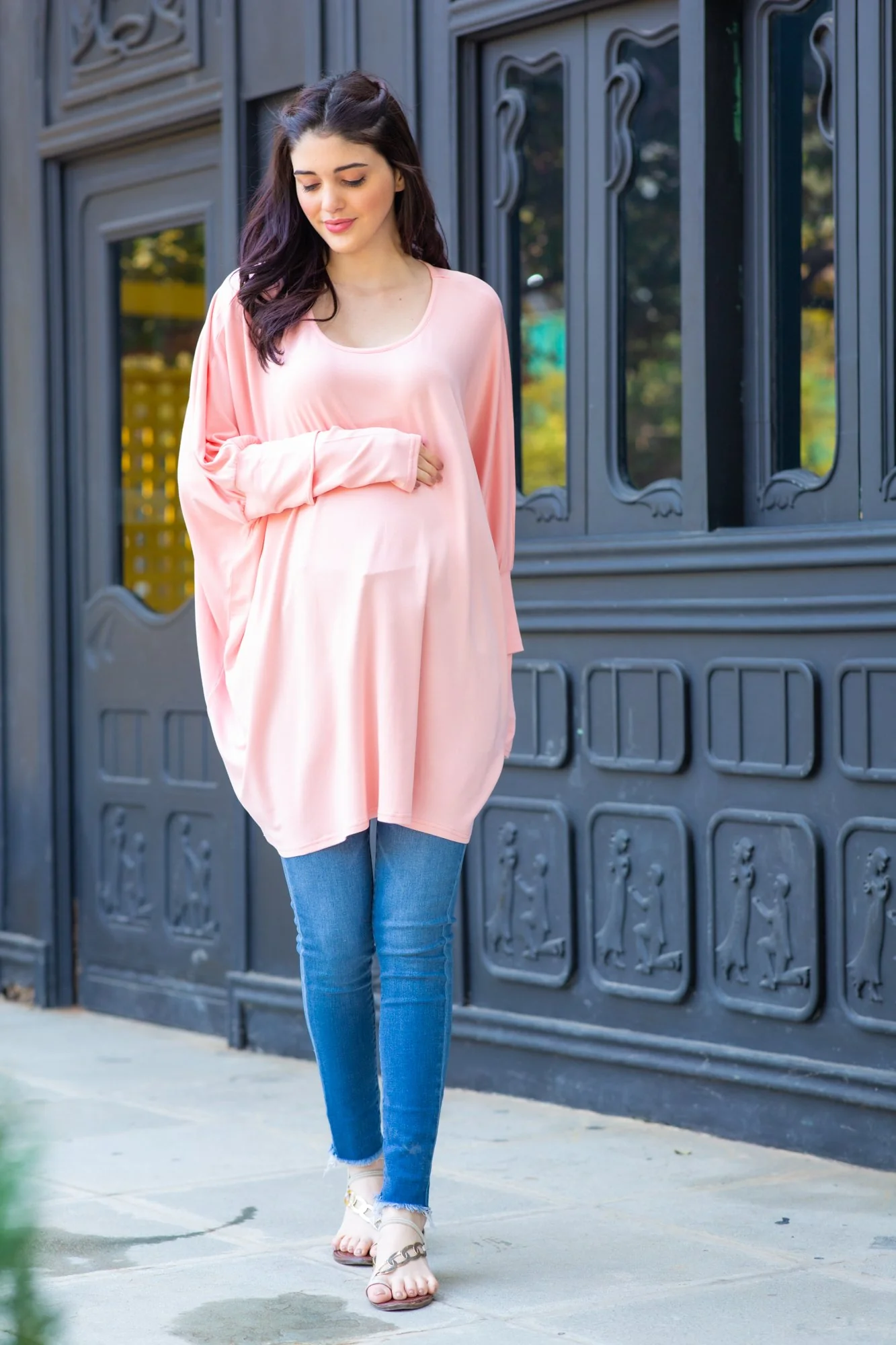 Peach Stretchable Maternity Kaftan Top - Chenance