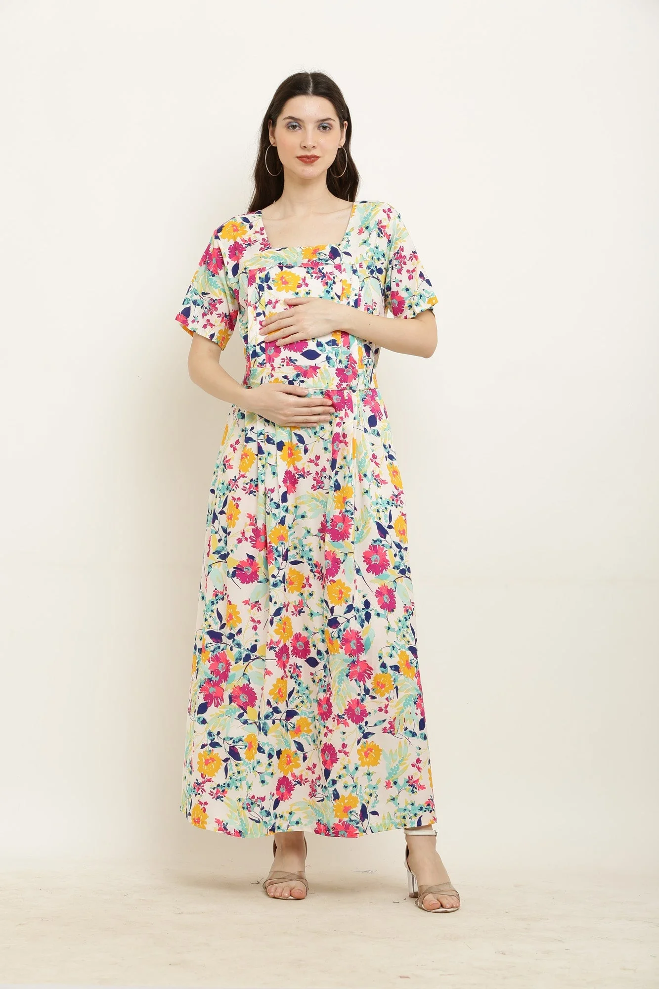 Colorful Flower Bouquet Maternity & Nursing Maxi Dress - Chenance