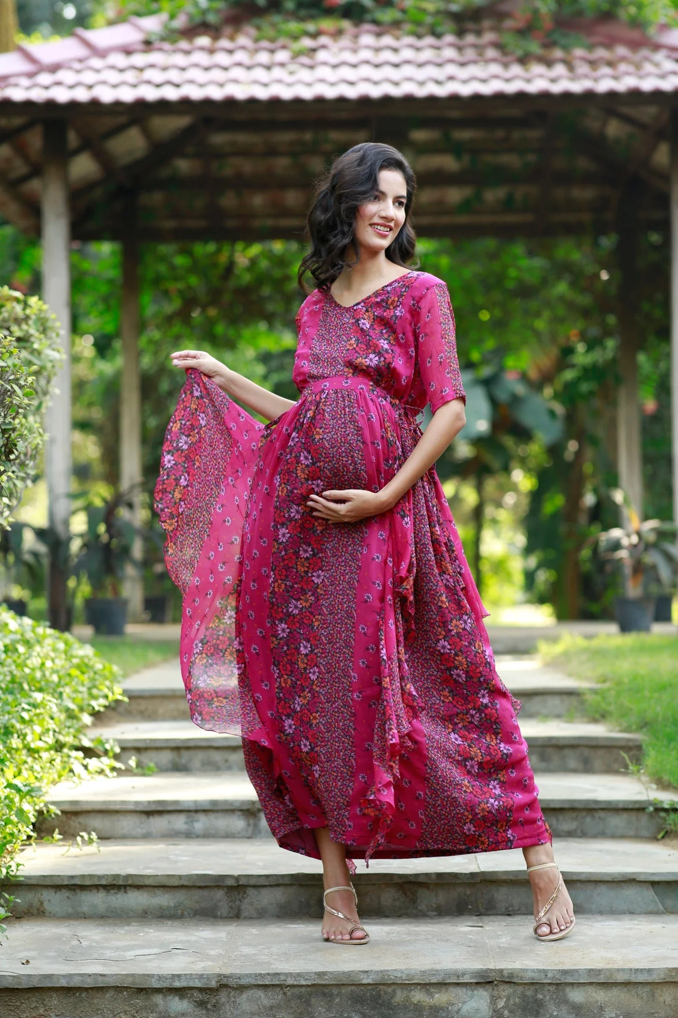 Blooming Fuchsia Pink Maternity Flow Dress - Chenance