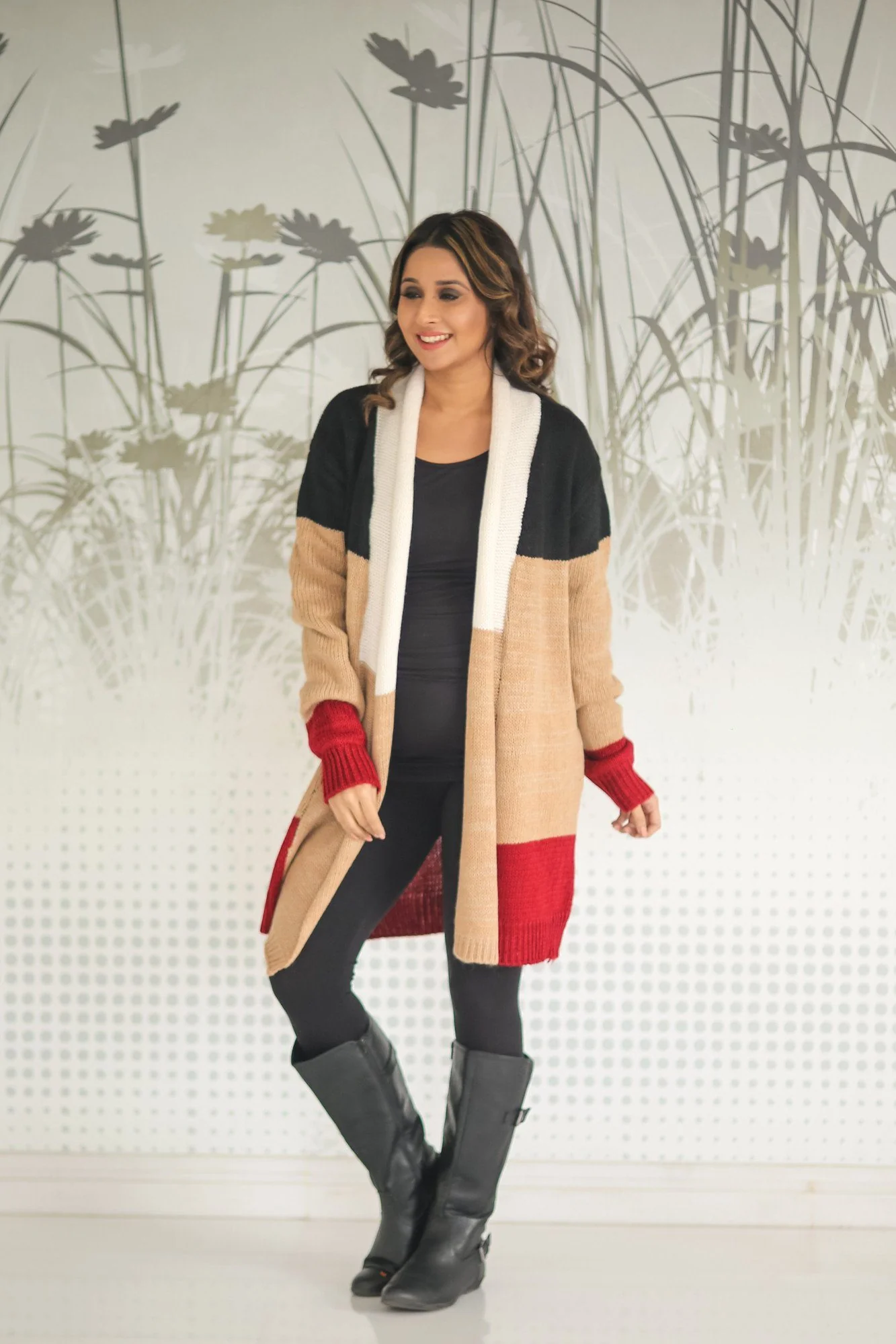 Long Color Block Maternity Cardigan - Chenance