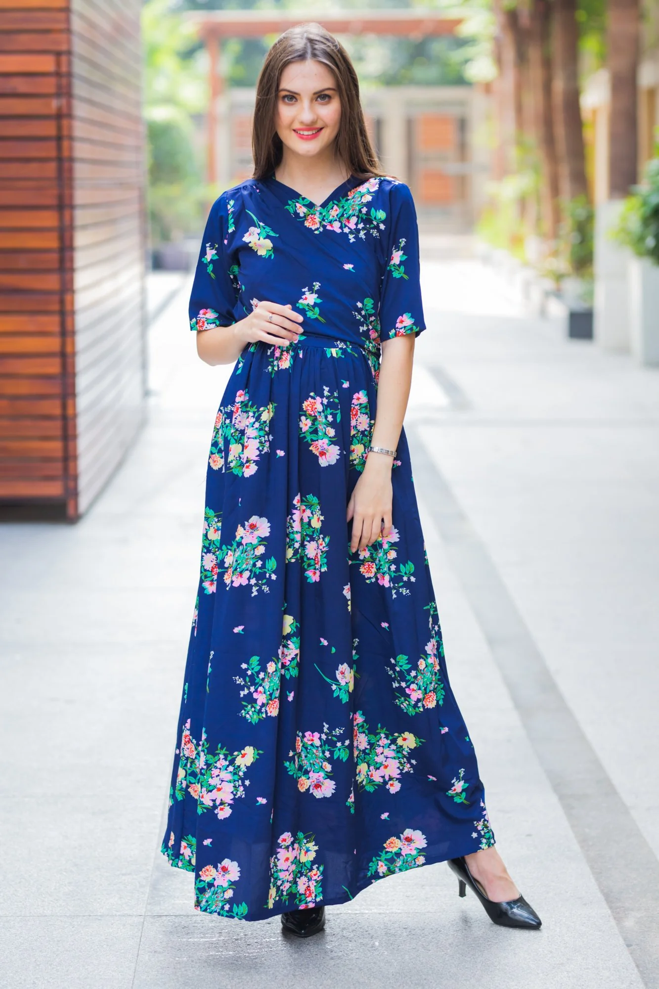 Midnight Blue Maternity & Nursing Wrap Dress - Chenance