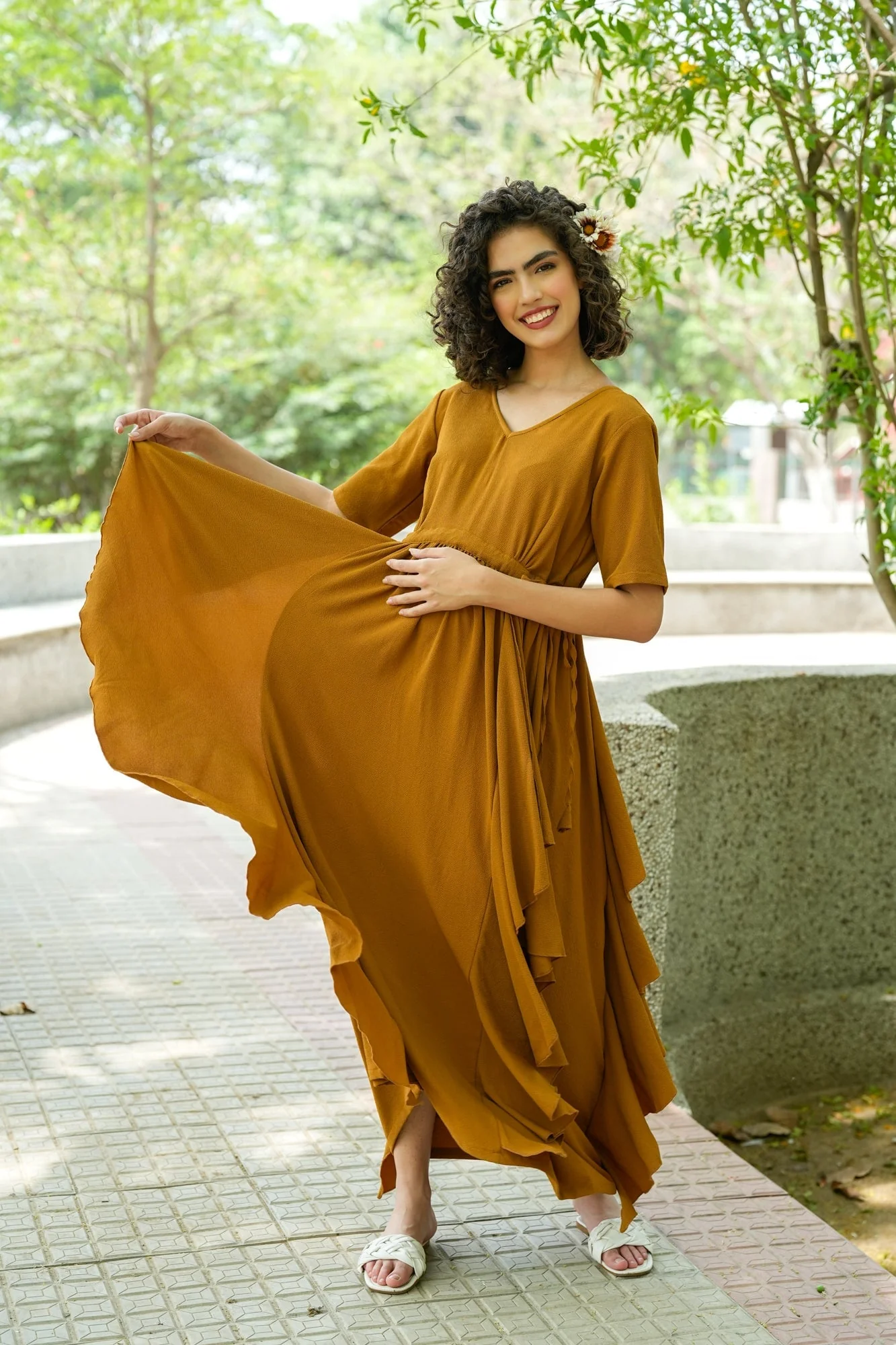 Graceful Pretty Ginger Maternity Flow Dress - Chenance