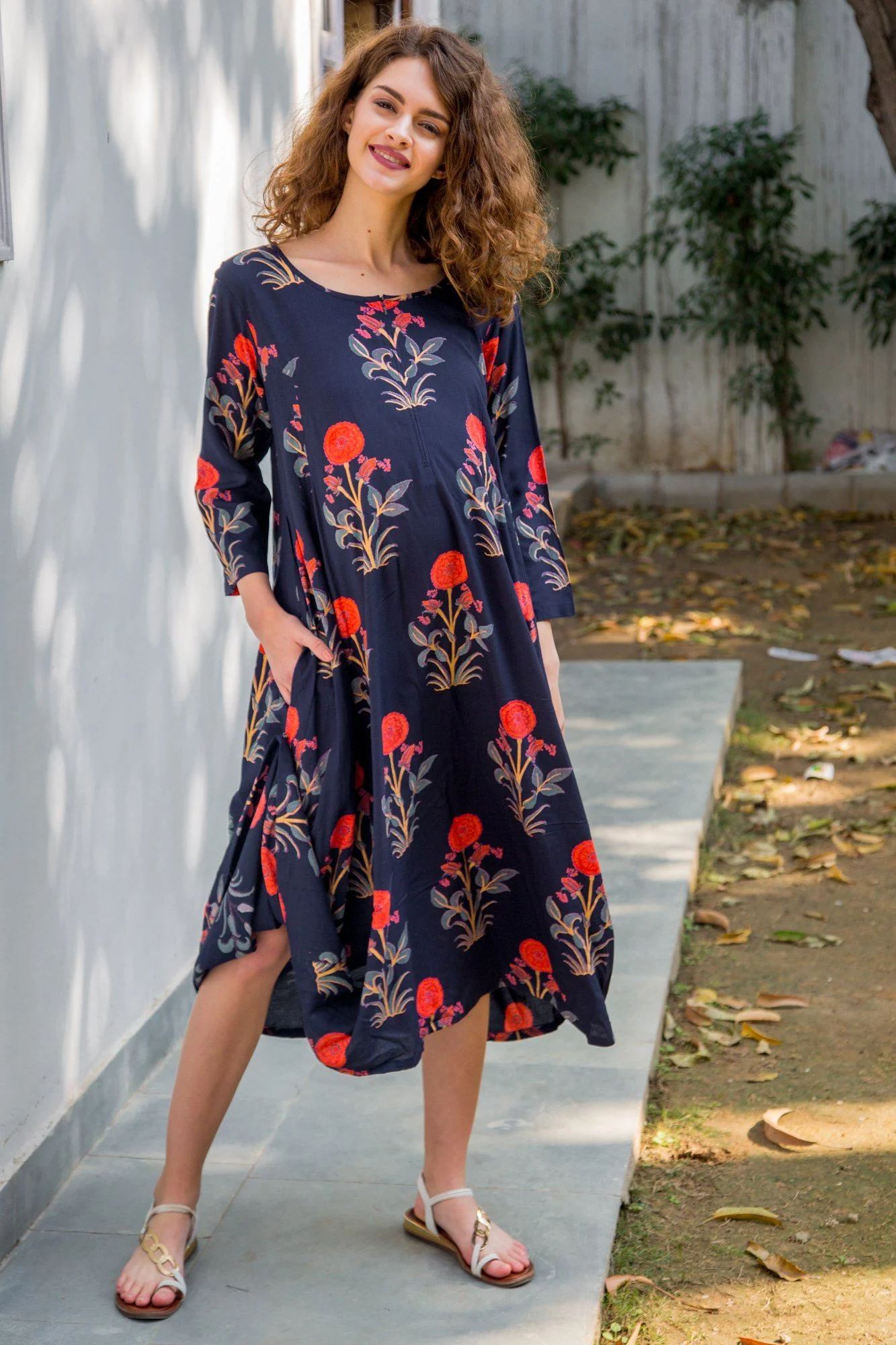 Handloom Printed Maternity & Nursing Dual Cowl Dress Kurta - Chenance