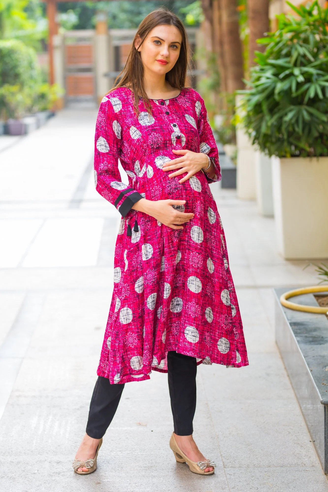 Burgundy Geometrical Maternity & Nursing Kurta - Chenance