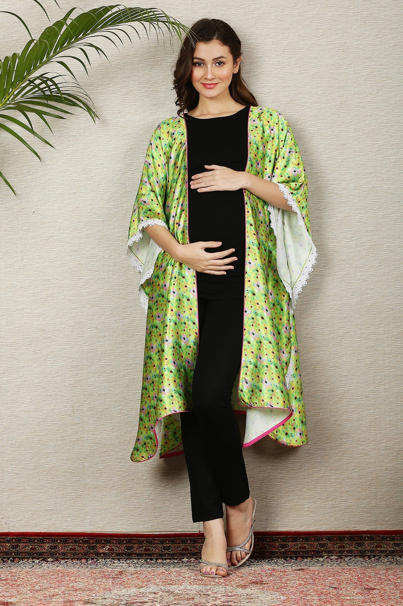 Eden Lime Green Cascading Maternity Satin Cover Up - Chenance
