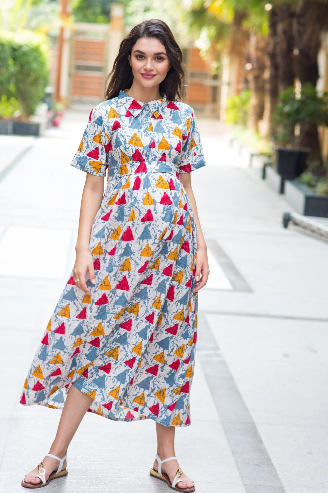 Cotton Cheery Baltic Triangle Maternity & Nursing Dress - Chenance