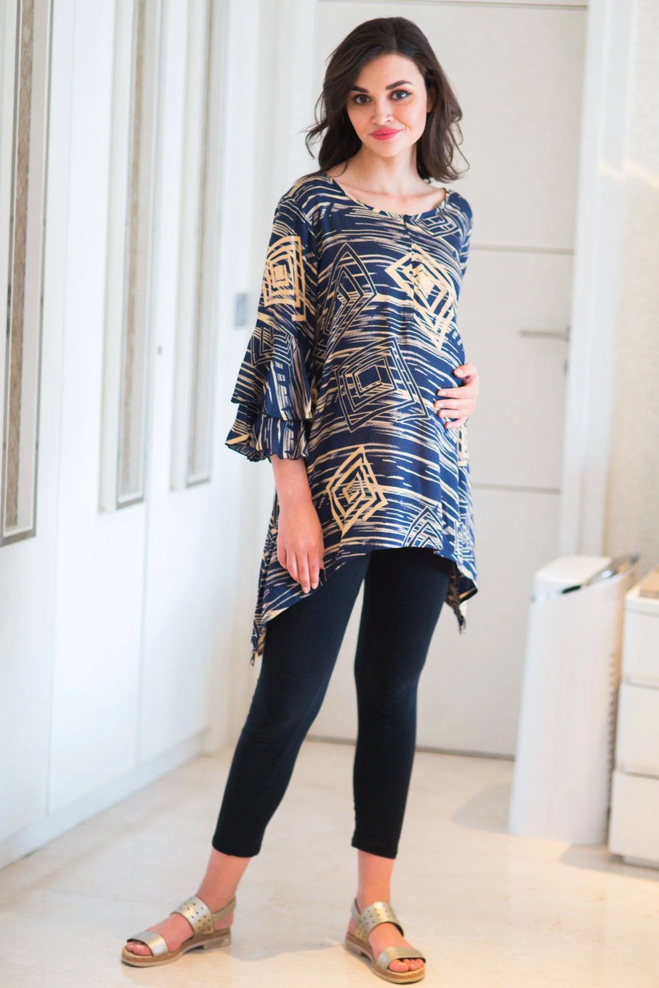 Abstract Indigo Maternity & Nursing Top - Chenance