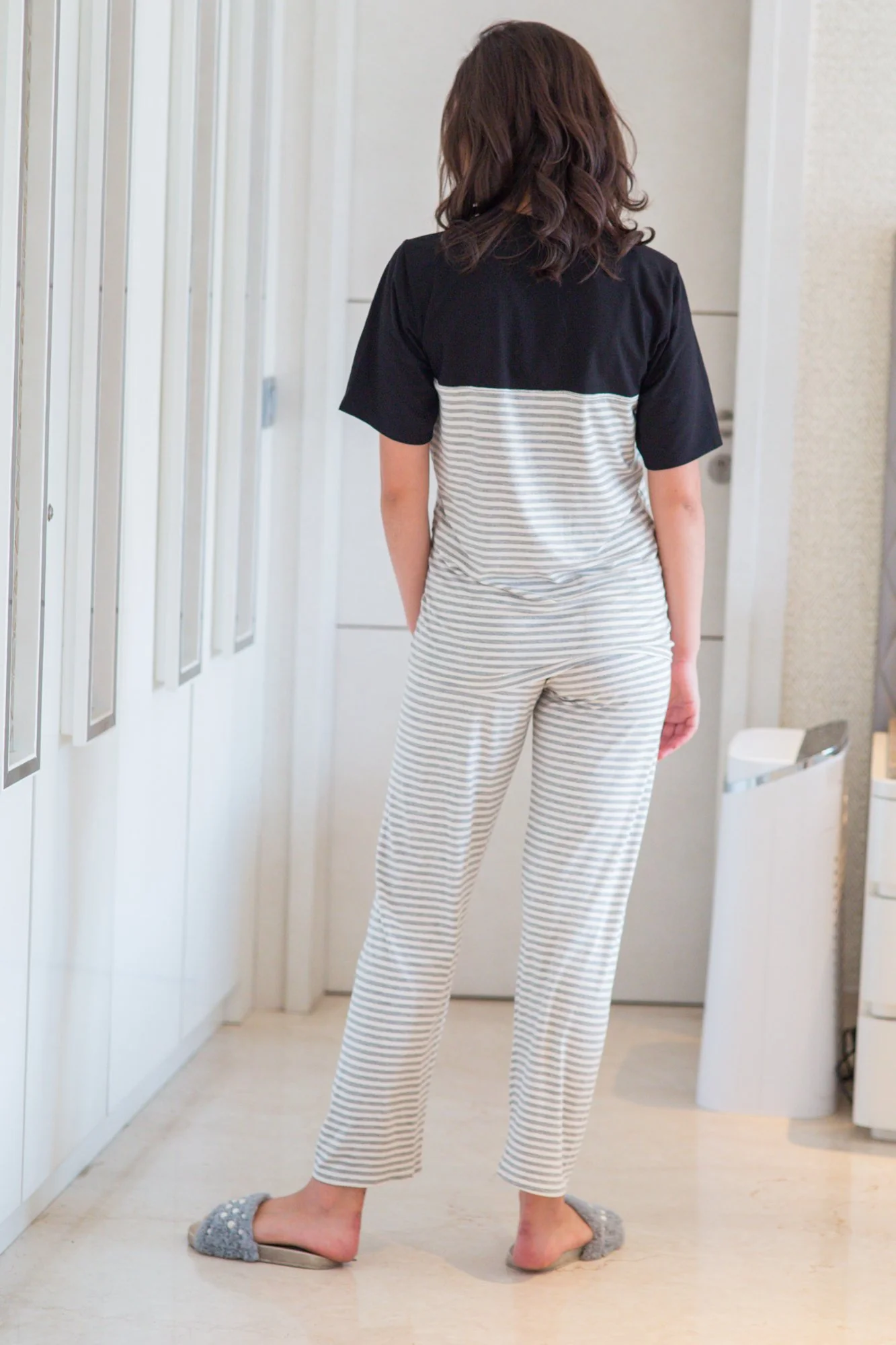 Set of Two - Striped Grey Lounge Maternity & Nursing Pyjamas Set - Chenance