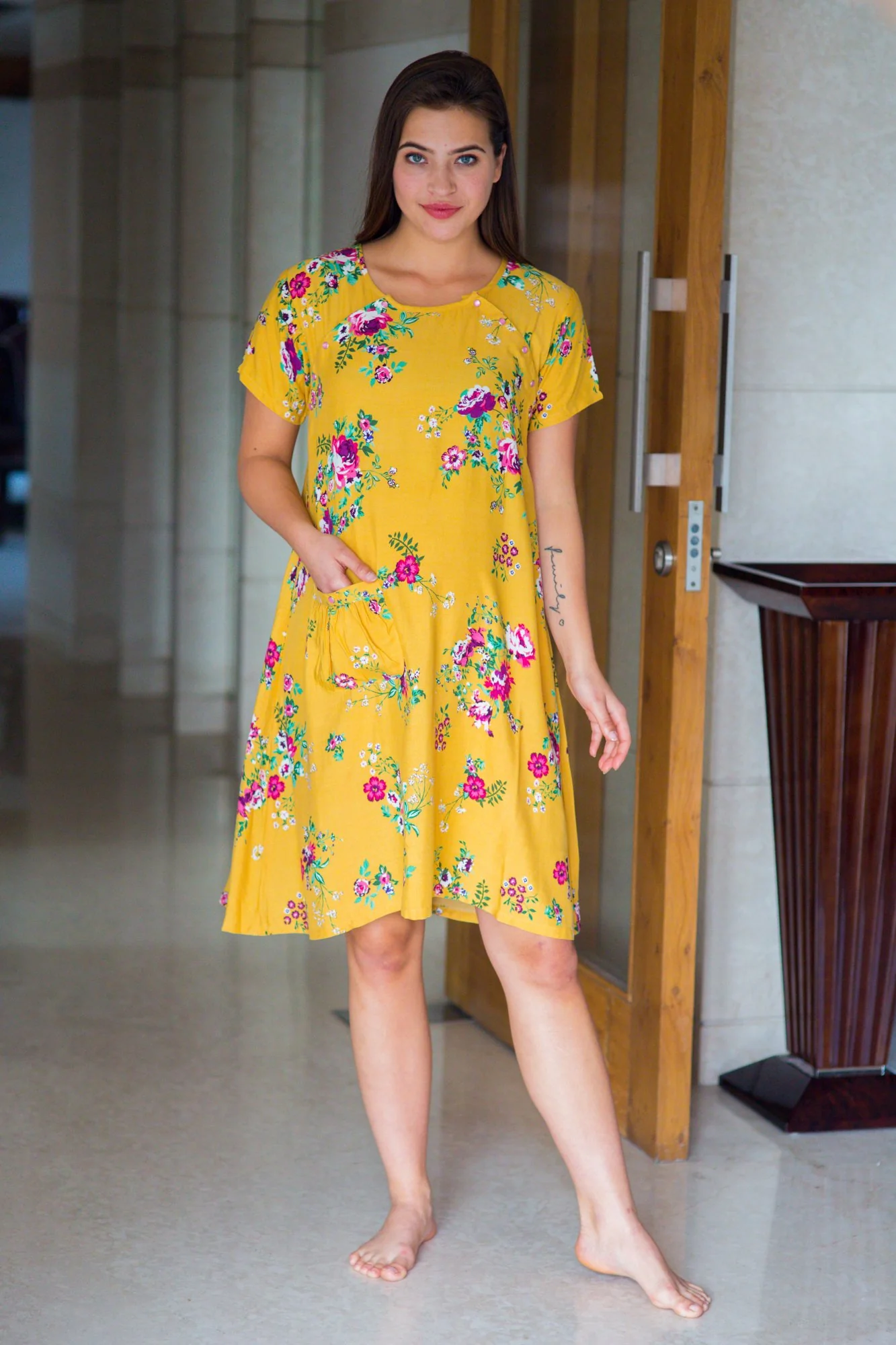 Sunrise Shoulder Snap Maternity & Nursing Dress / Delivery Gown/ Night Dress - Chenance