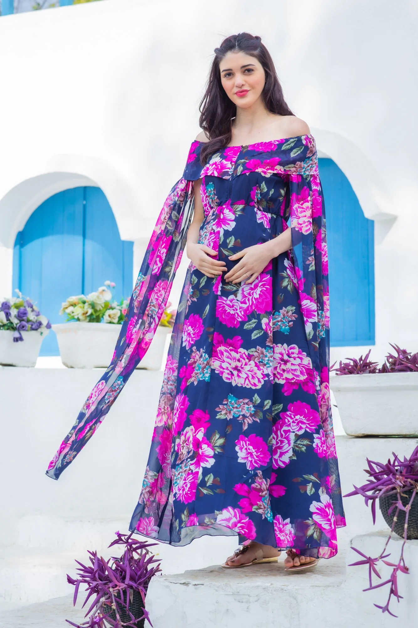 Crystal Noir Flying Sleeves Maternity Dress - Chenance