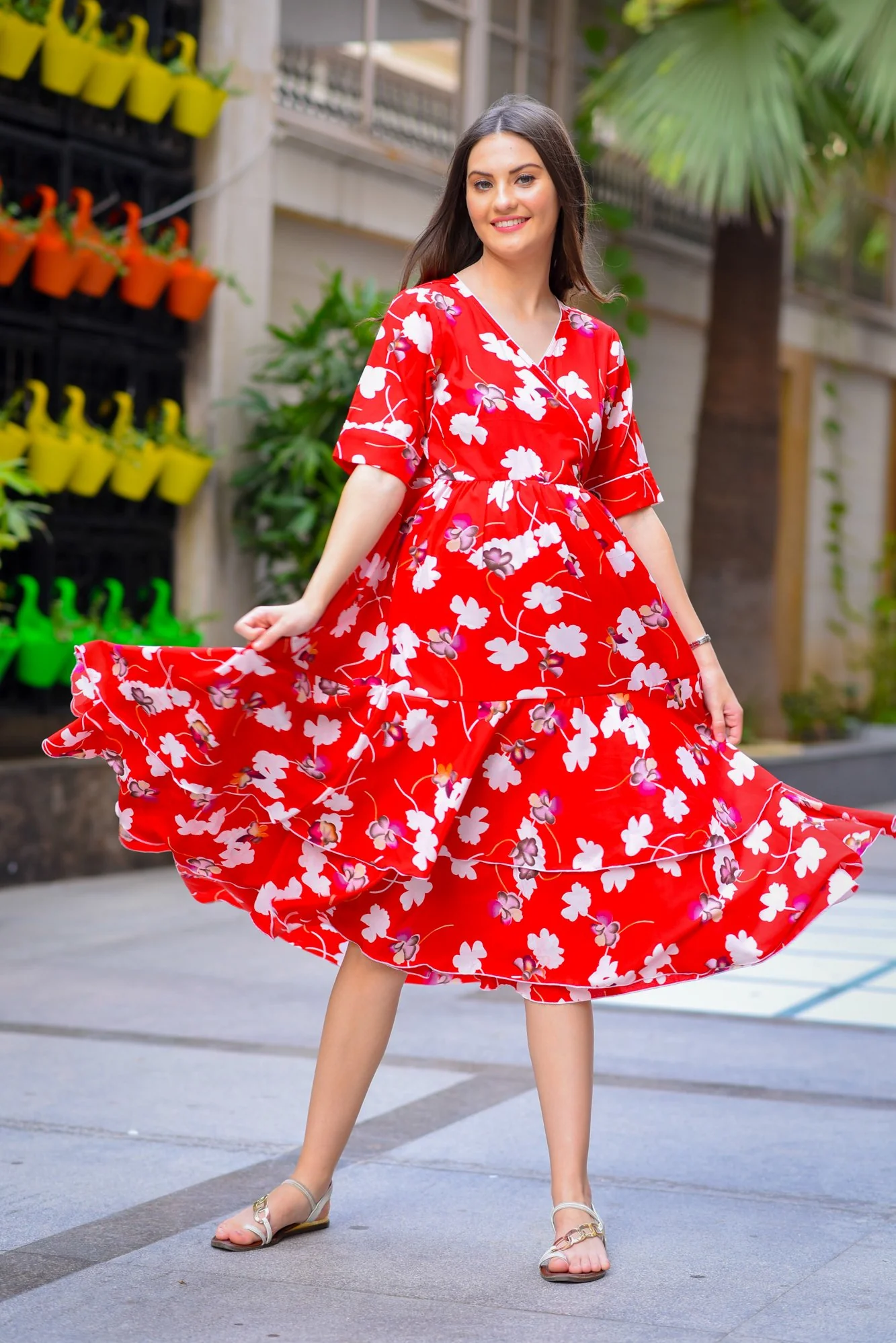 Candy Floral Maternity & Nursing Flair Dress - Chenance