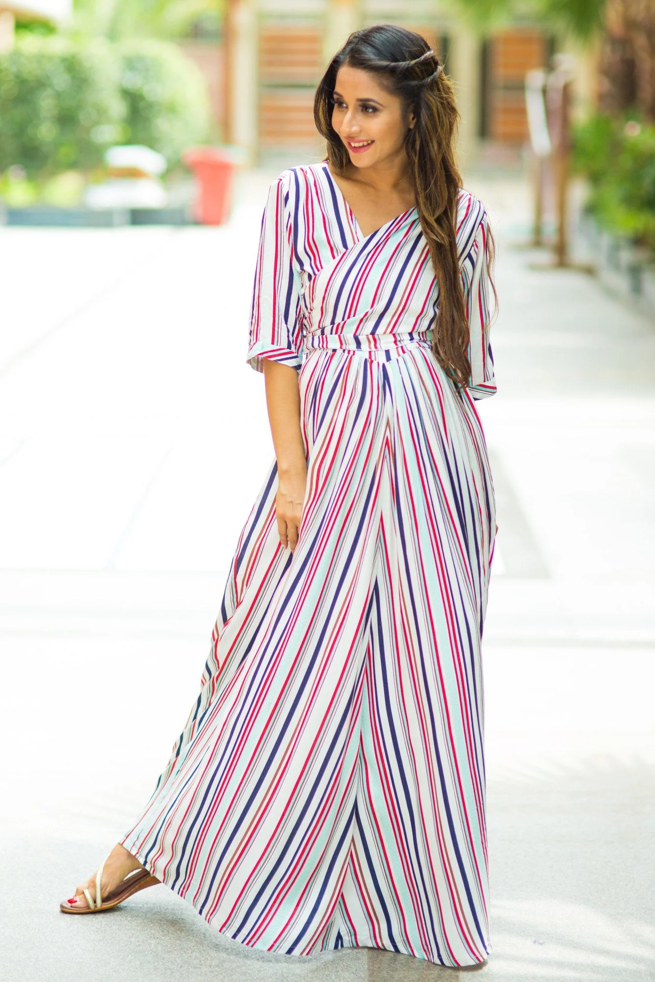 Striped Sleek Maternity & Nursing Wrap Dress - Chenance