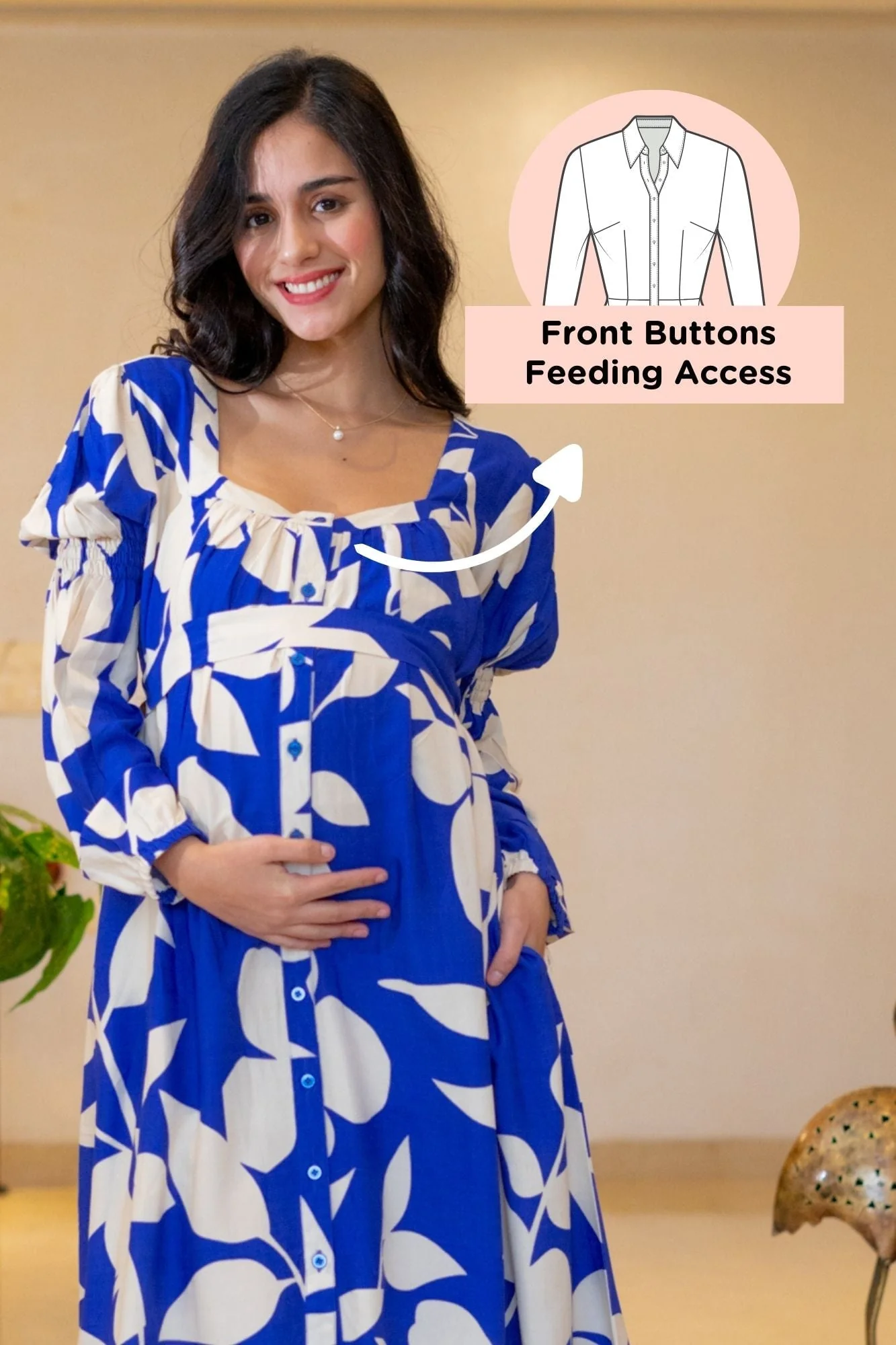 Admiral Blue Leafy Maternity & Nursing Dress - Chenance