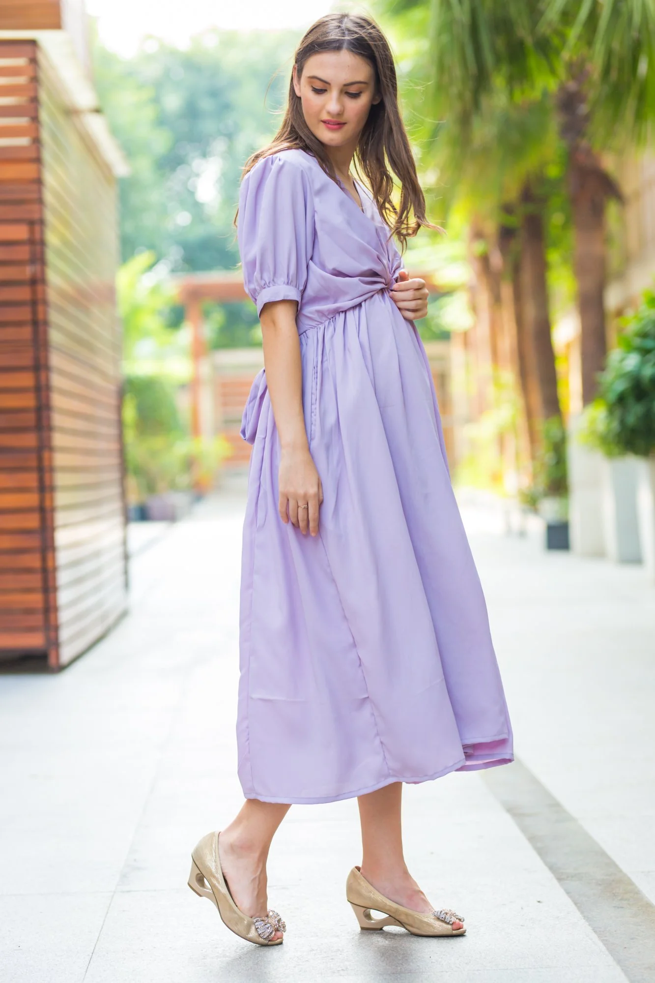 Lilac Front Knot Maternity Dress - Chenance