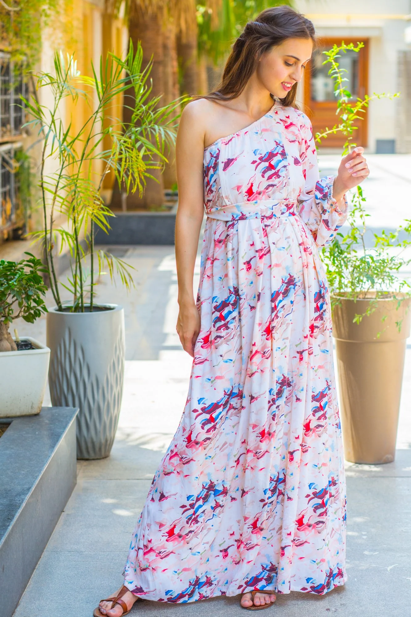 Color Splash Side Shoulder Maternity & Nursing Maxi Dress - Chenance