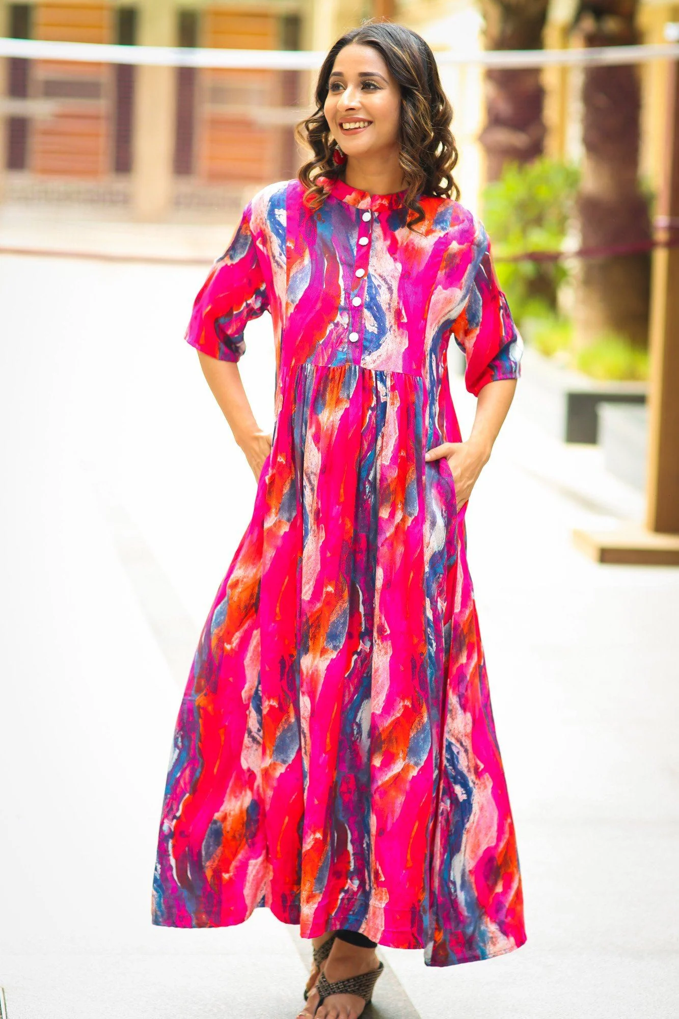 Multicolor Abstract Cold Shoulder Nursing Kurta - Chenance