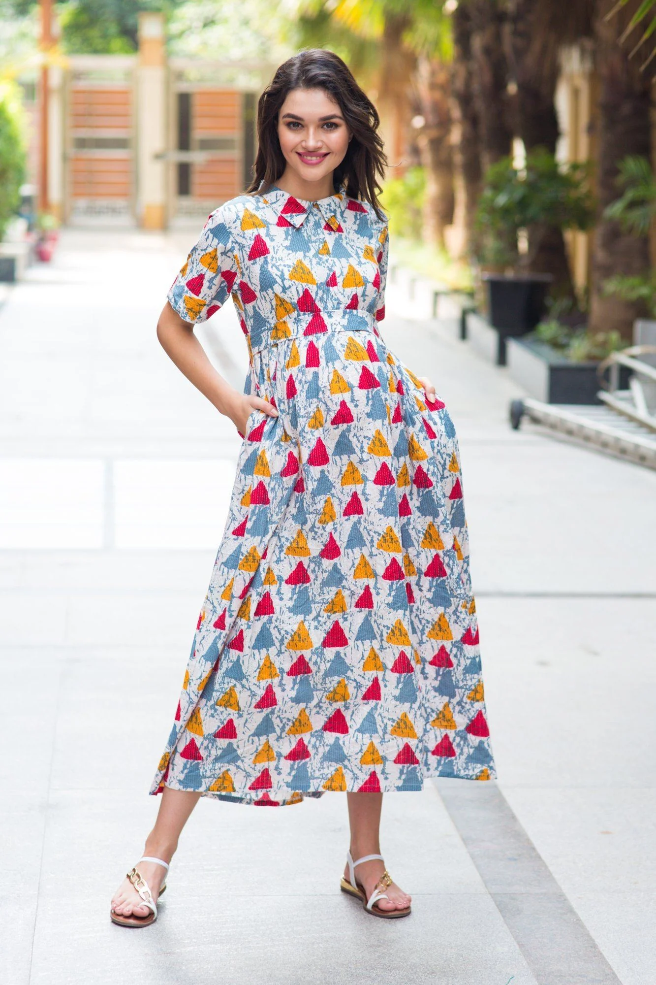 Cotton Cheery Baltic Triangle Maternity & Nursing Dress - Chenance