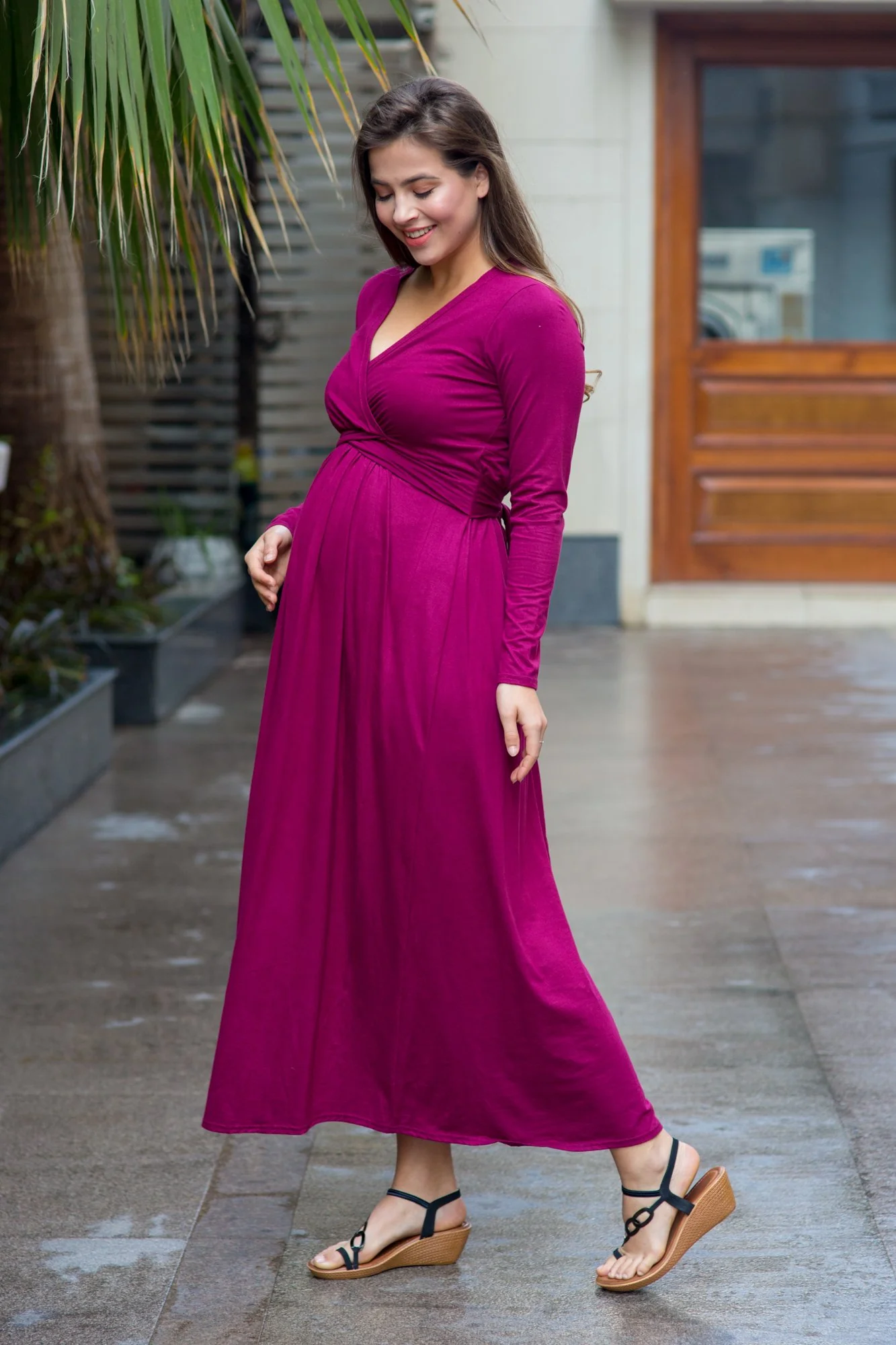 Maroon Berry Maternity & Nursing Maxi - Chenance