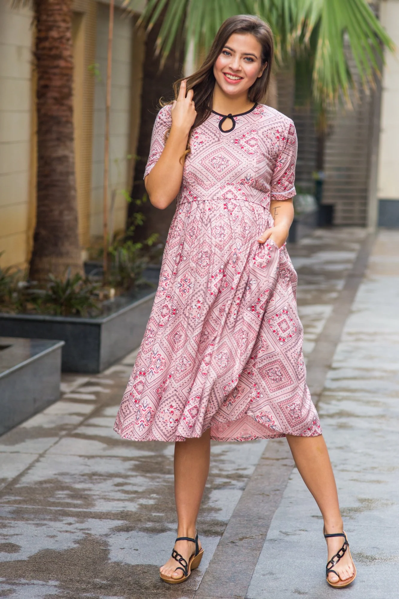 Baby Pink Maternity & Nursing Kurta Dress - Chenance