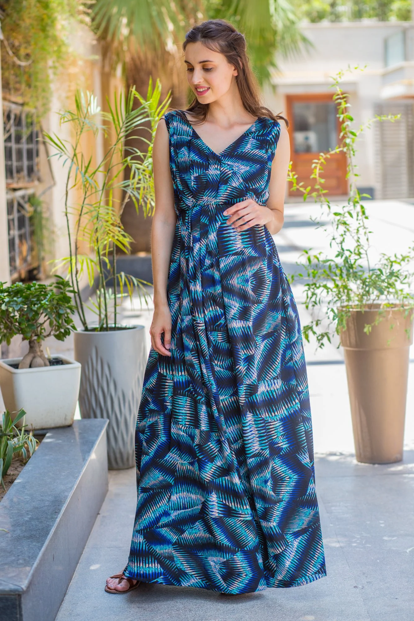 Turquoise Lush Maternity & Nursing Dress - Chenance