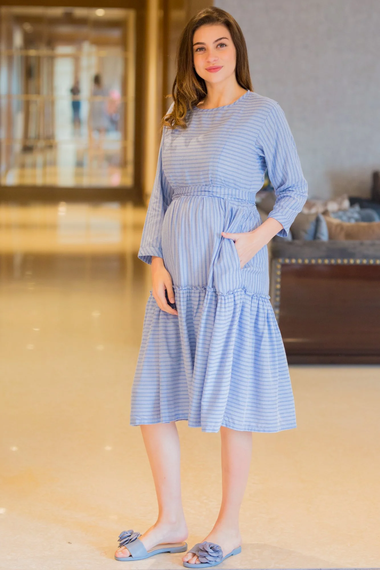 Arctic Striped Maternity & Nursing Dress - Chenance