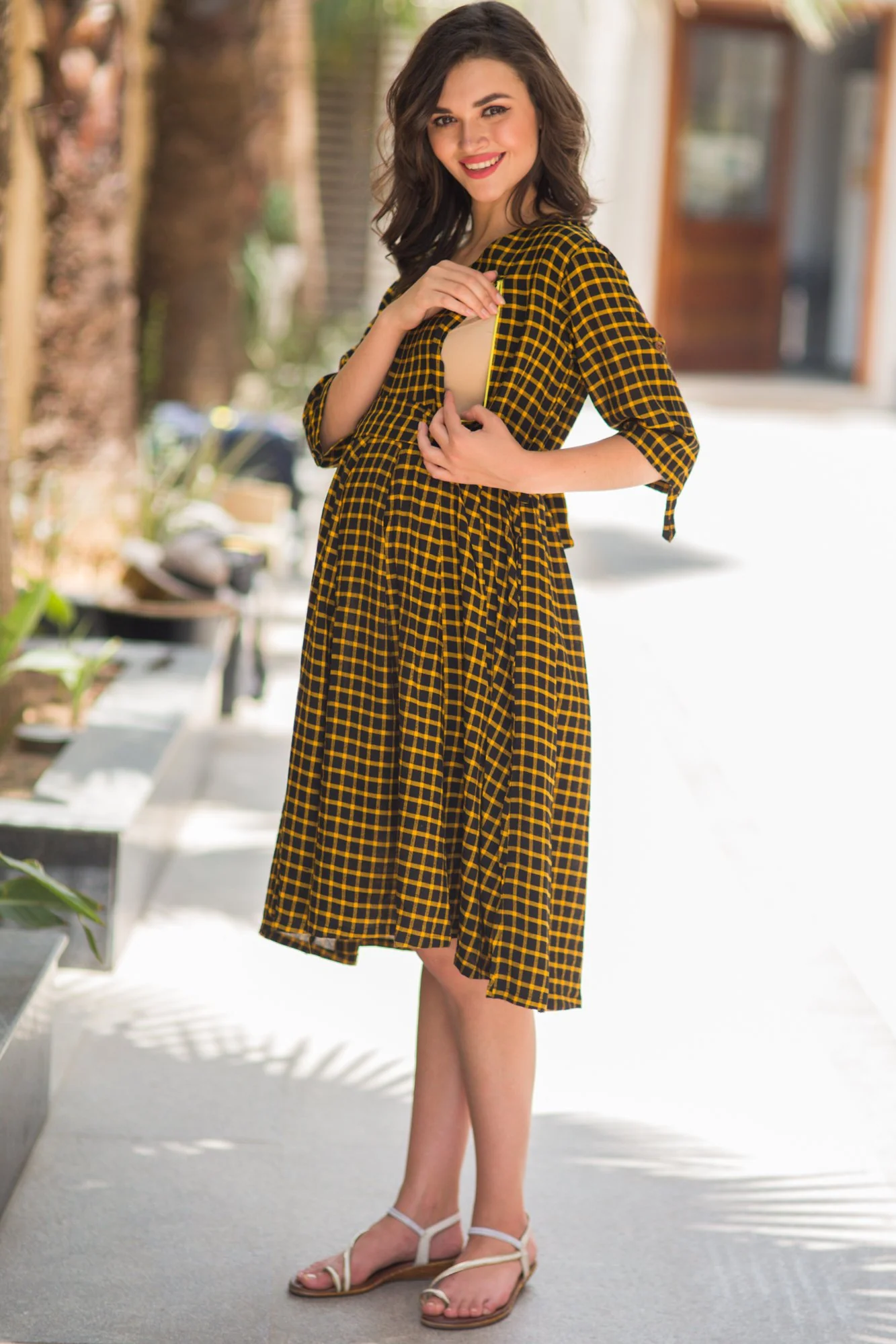 Chestnut Plaid Maternity & Nursing Dress - Chenance