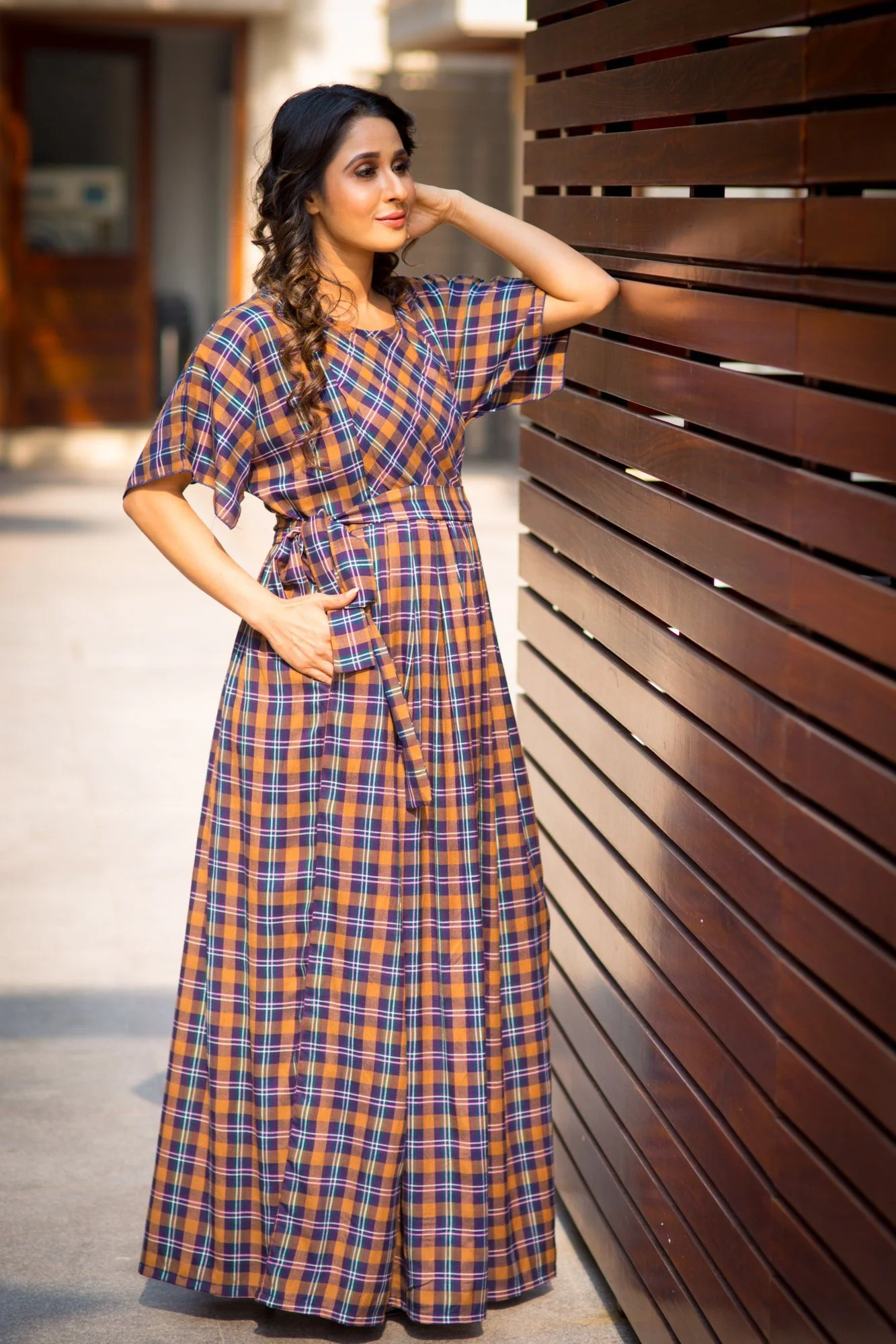 Luxe Chocolate Brown Plaid Maternity & Nursing Maxi - Chenance