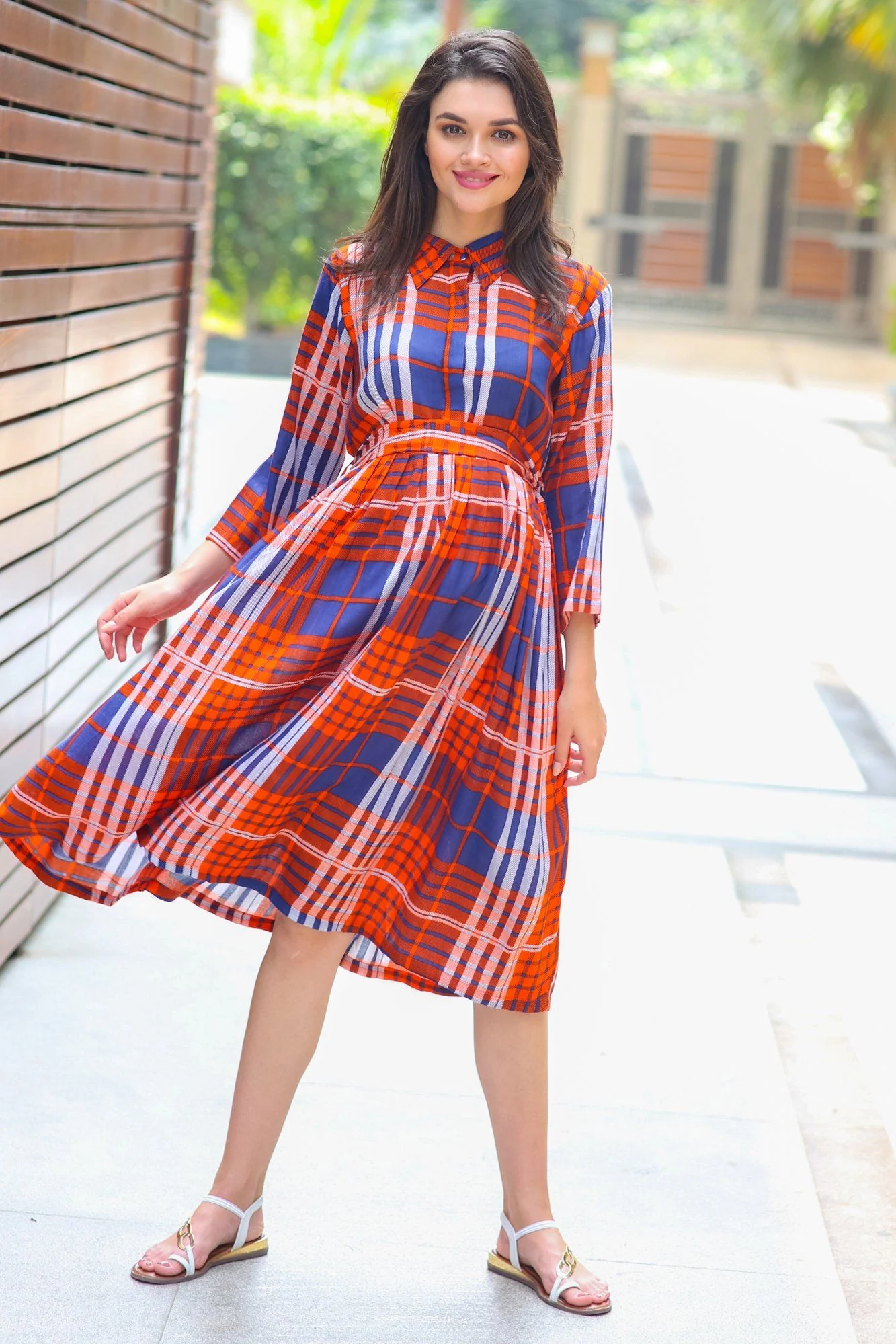 Amber Check Maternity & Nursing Dress - Chenance