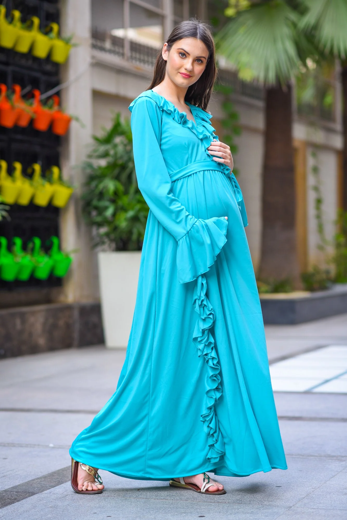 Sky Blue Stretchable Maternity Dress - Chenance