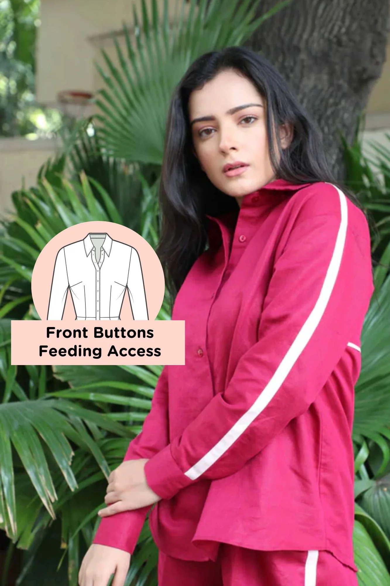 Classy Fuchsia Maternity & Nursing Coord Set (Cotton Linen) (2 pc) - Chenance