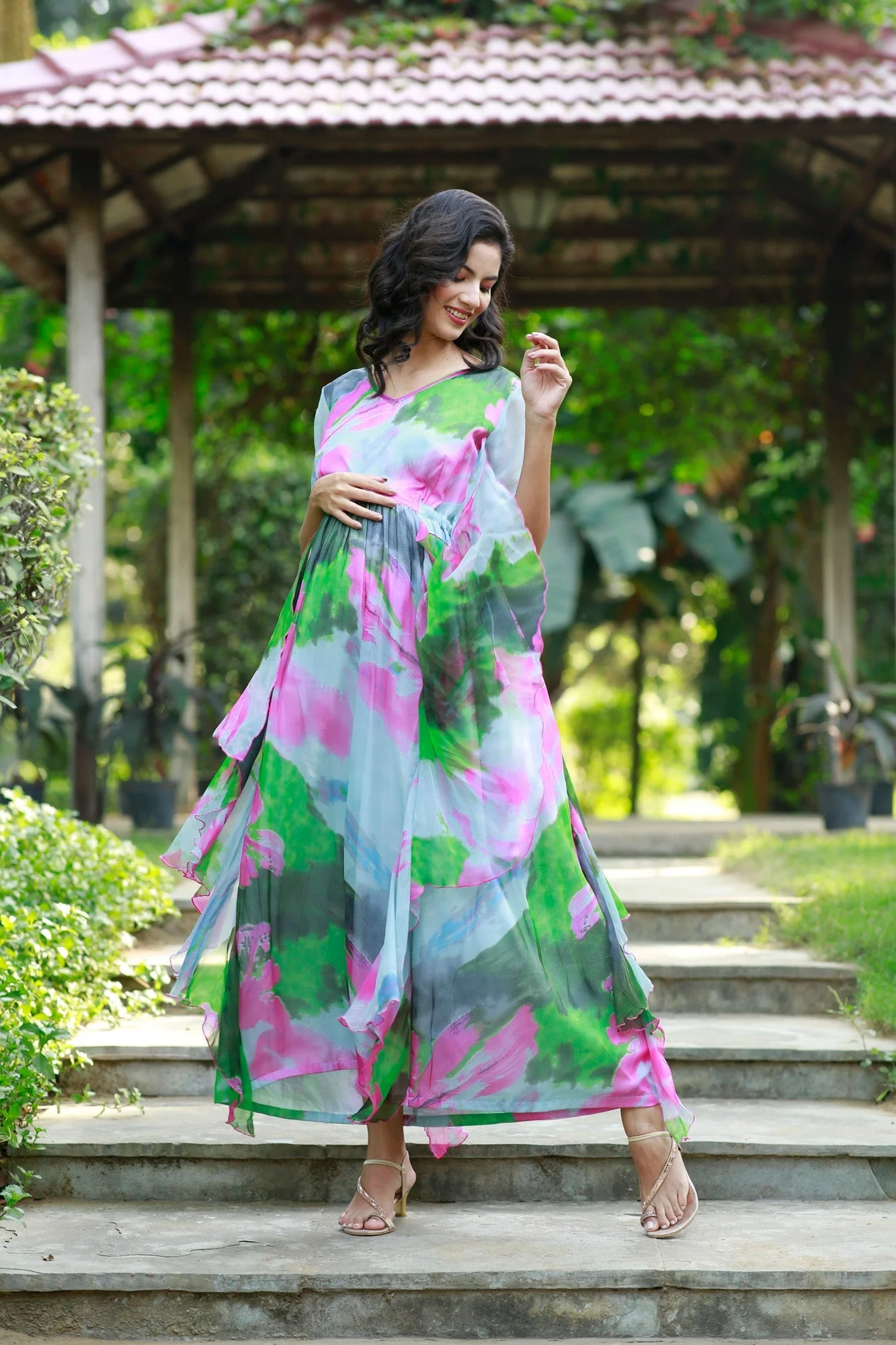 Forest Sea Green Maternity  Flow Dress - Chenance