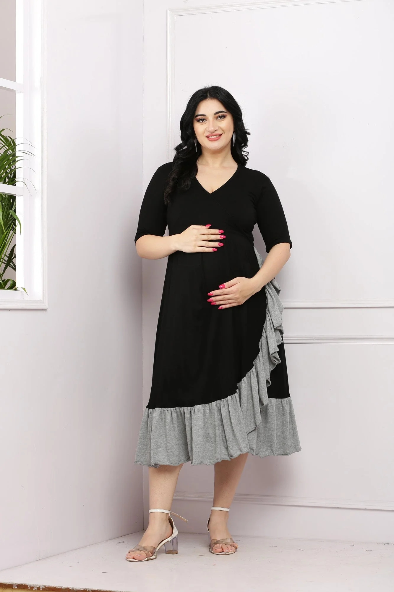 Ebony Maternity & Nursing Frill Wrap Dress - Chenance