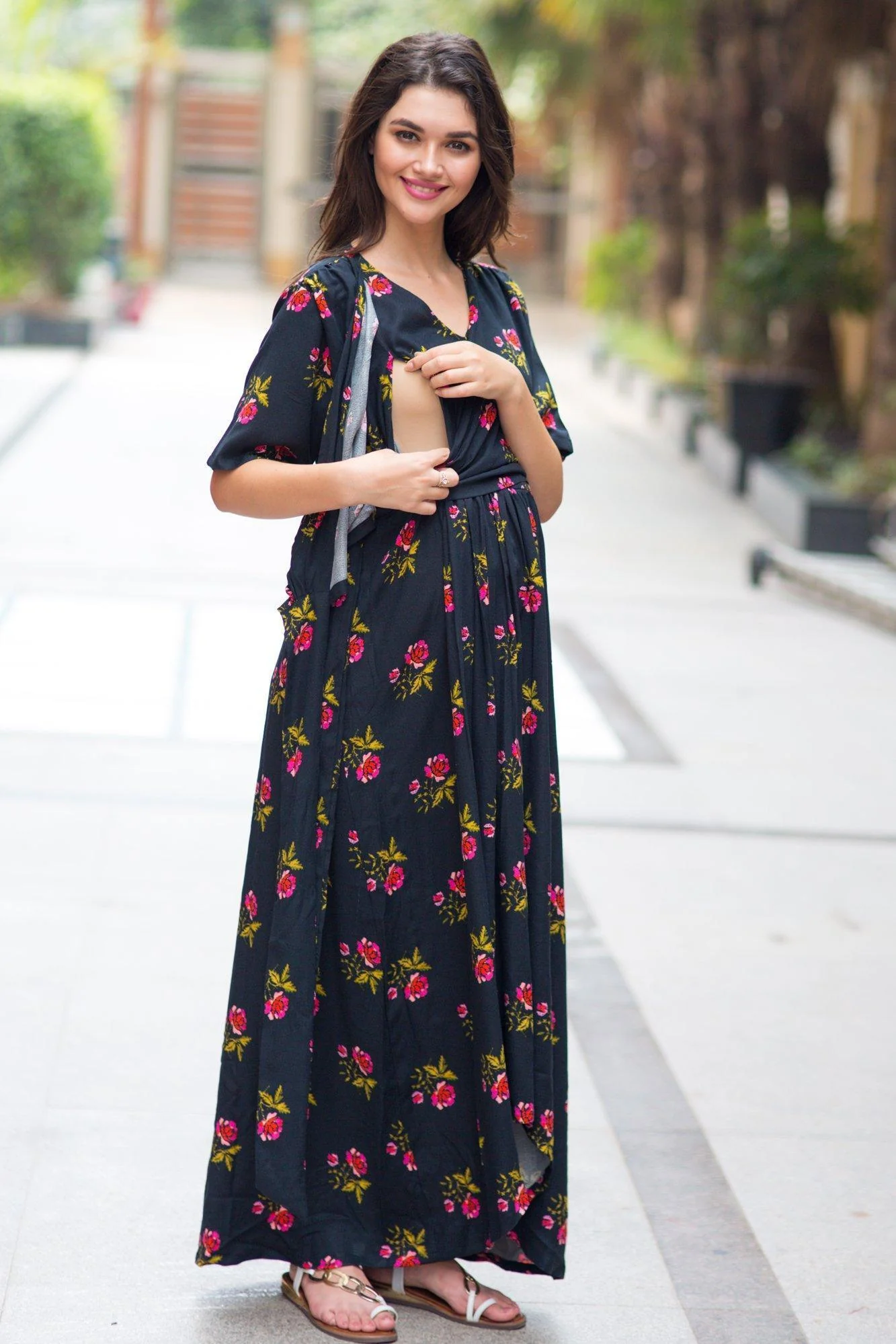 Midnight Rose High-Low Maternity & Nursing Wrap Dress - Chenance