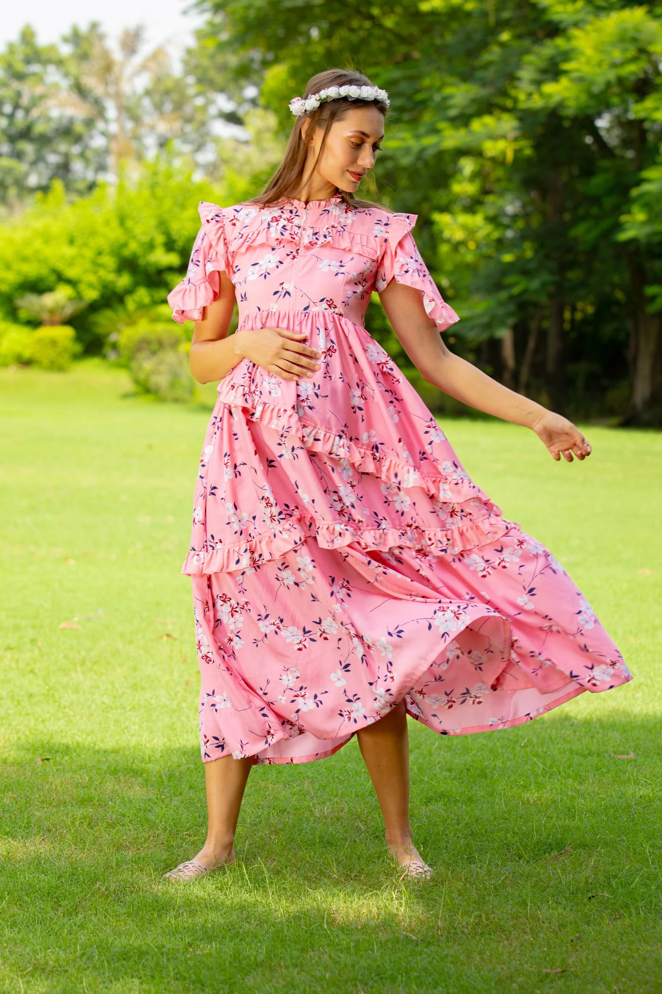 Bubblegum Blossom Maternity & Nursing Frill Dress - Chenance